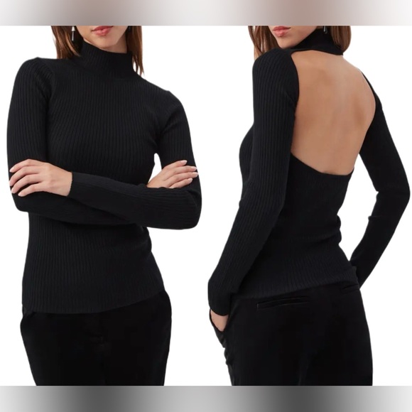 Trina Turk NWT Black Merino Wool Open Back Ribbed Sweater